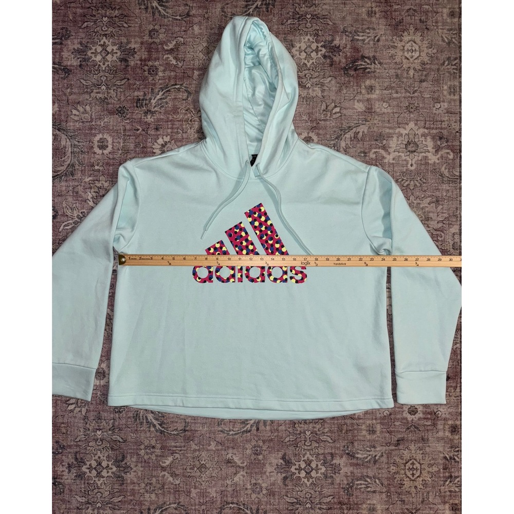 Adidas Womens Plus Size 2X Halo Mint Dot Print Logo Pullover Hoodie Sweatshirt - Picture 5 of 7